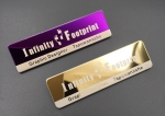 smooth engraved stainless steel name badge purple & gold